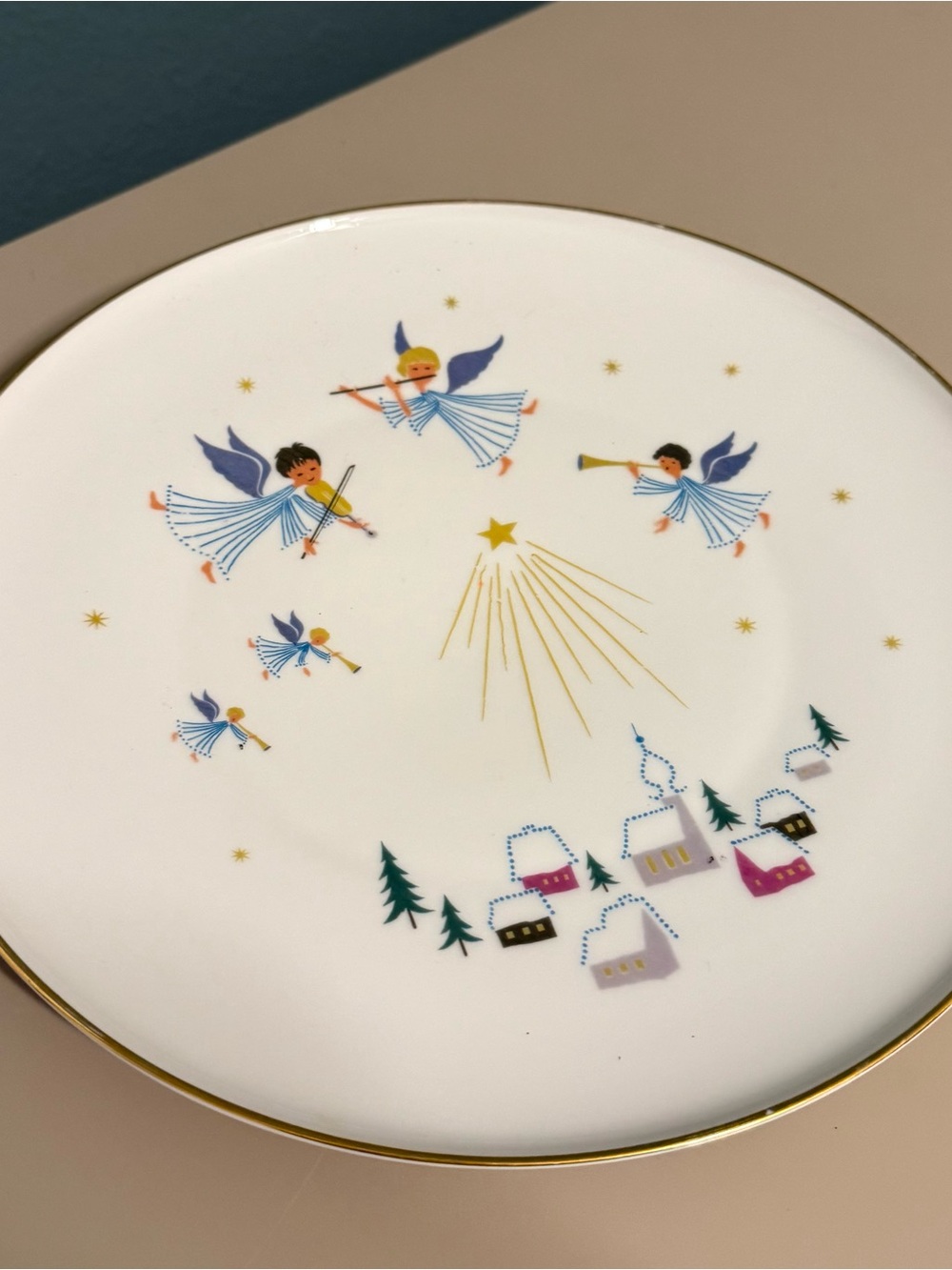 VTG Heinrich & Co Selb Bavaria Germany Angel Christmas Plate 1960s RARE